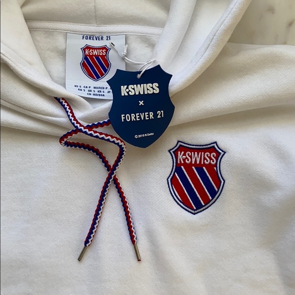NWT Forever 21 x K-Swiss cropped white hoodie - Picture 7 of 8
